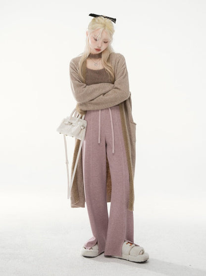 ONEOFUUU Small Man Custom Smoke Pink Purple Knitted Casual Drap Wide Leg Pants Loose Pants Women's Autumn and Winter