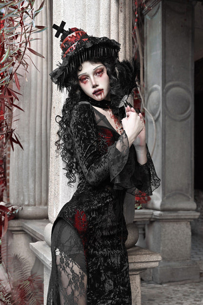 Blood Peak Gothic Dark Velvet Long Dress