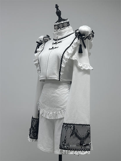 [Angel Neighborhood👼] China Frill Maid Apron Aqua Sportswear Suit [Reserved Item].