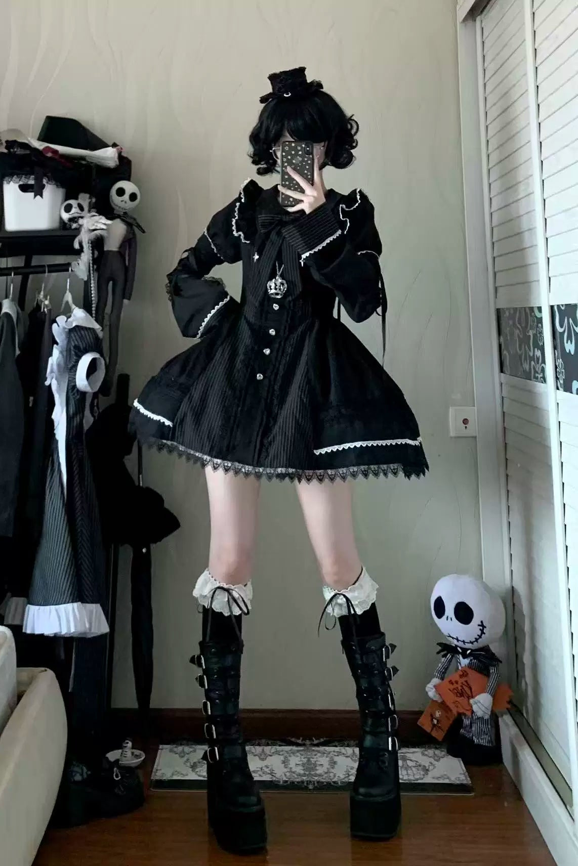 Gothic Doll Striped Lolita Dress + Sleeve