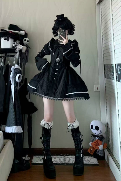 Gothic Doll Striped Lolita Dress + Sleeve