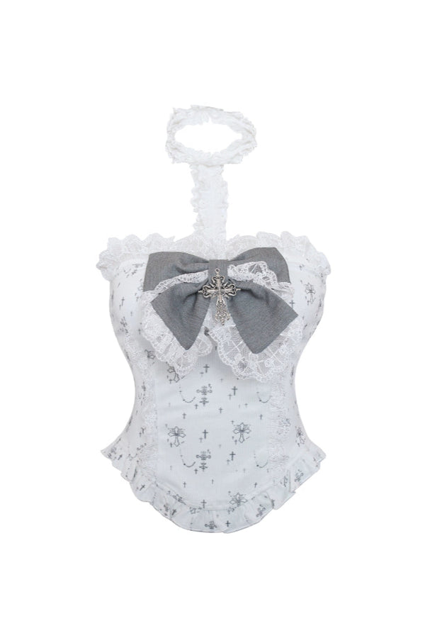 ドリームブロークンギャラクシークロスチューブトップ+グレーニットカーディガン+グレースケーキスカート