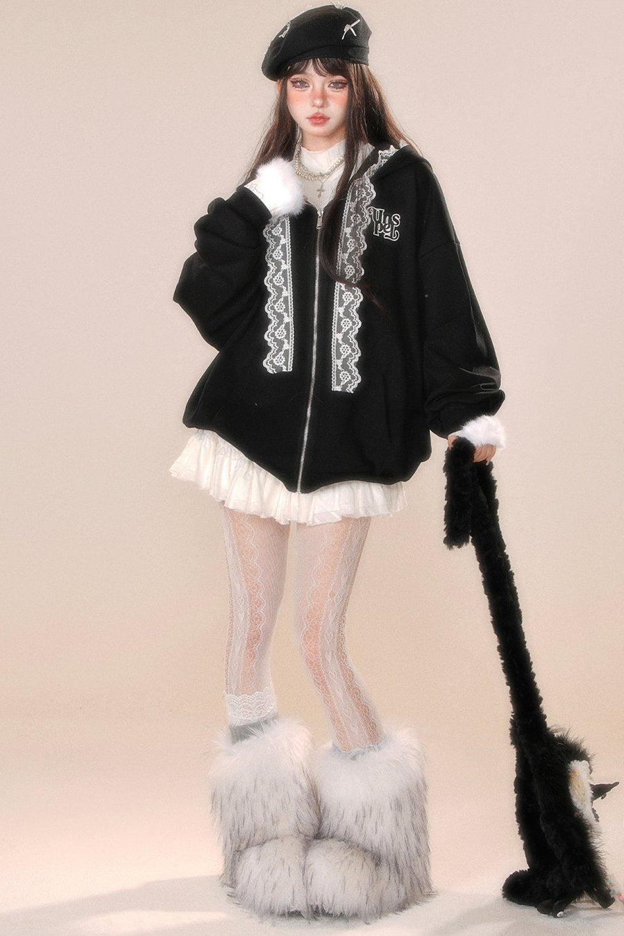 レースフーディースウェットシャツジャケット