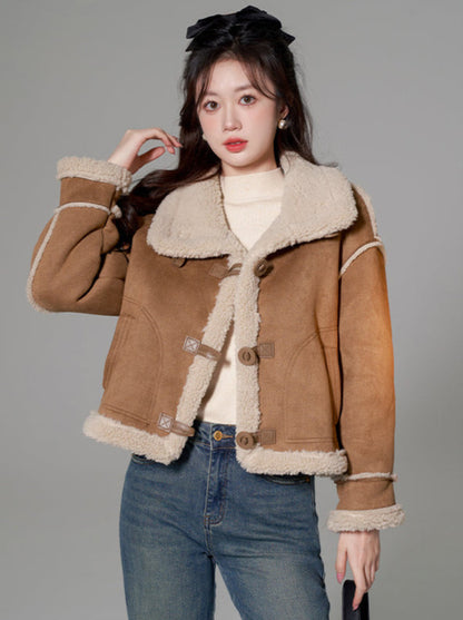 Brown Splicing Mouton Fur Short Coat