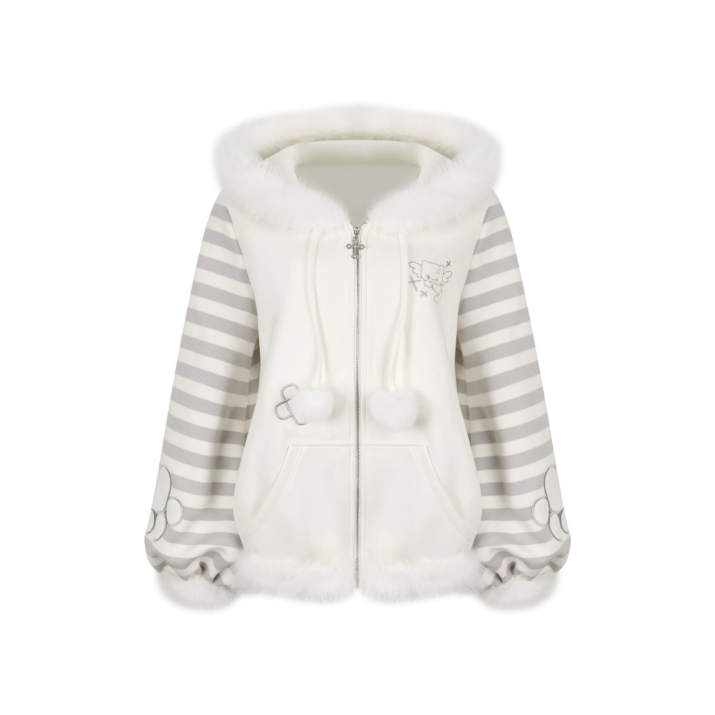 ボーダーファーフードコート+ケーキスカート