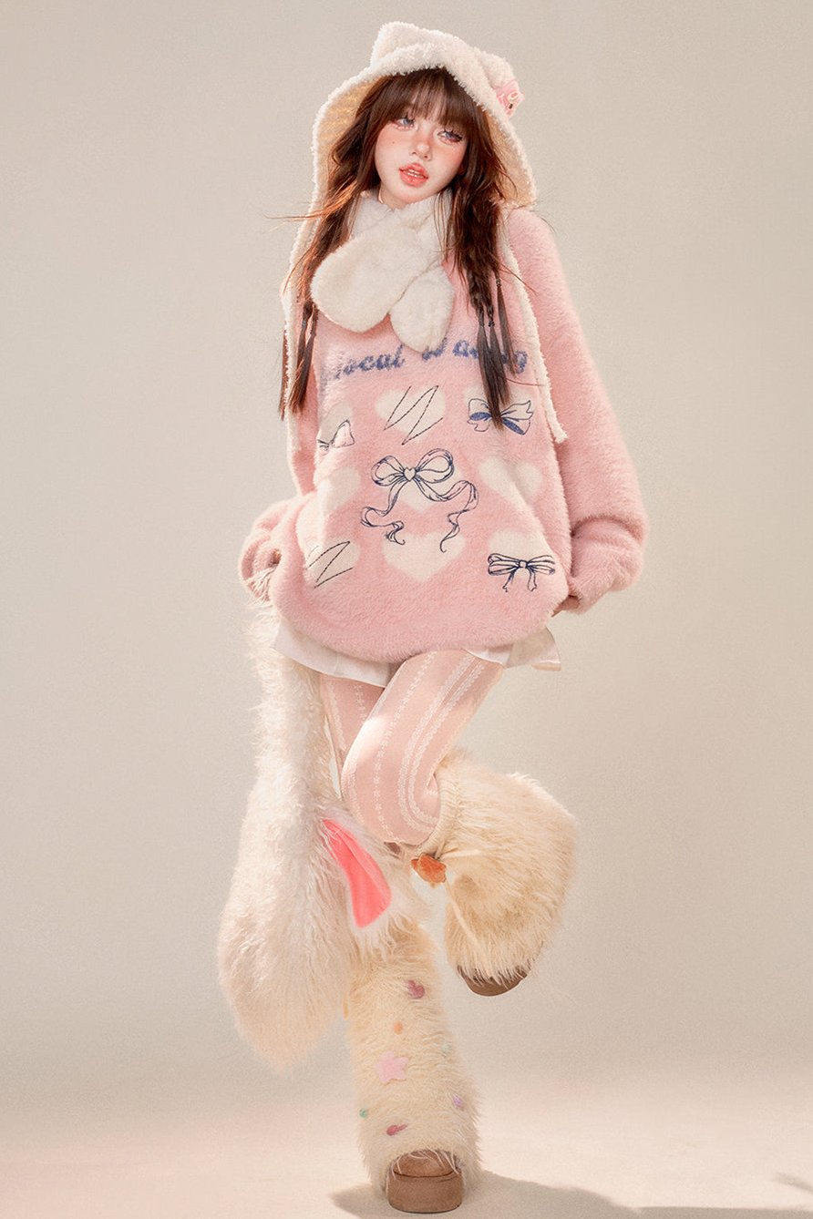 Sweet Heart Pink Sea Hose Horse Hair Sweater