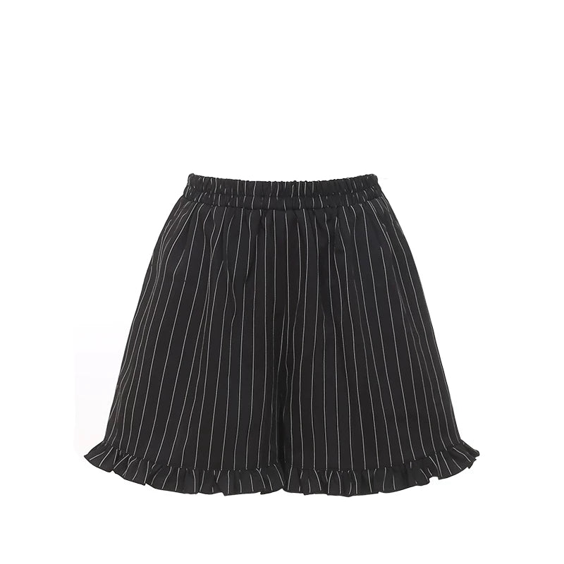 Striped Lace Dark Kawaii Dress + Shorts + Headdress