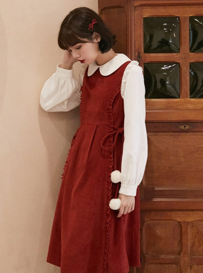 Red Corduroy Sleeveless Dress