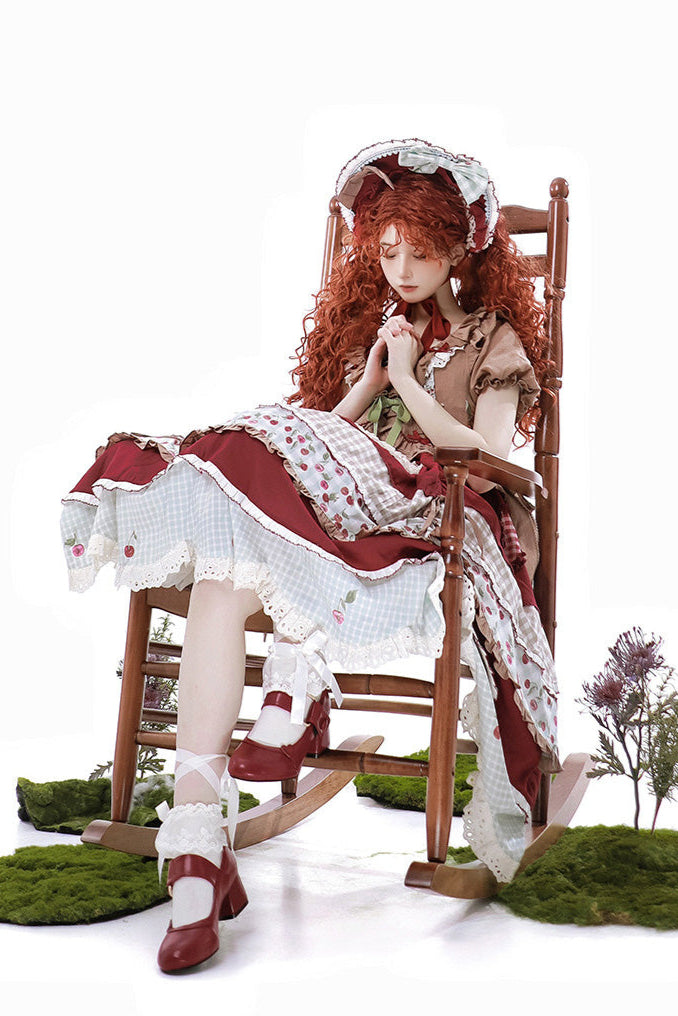 Retro Doll Cherry Check Lolita Dress