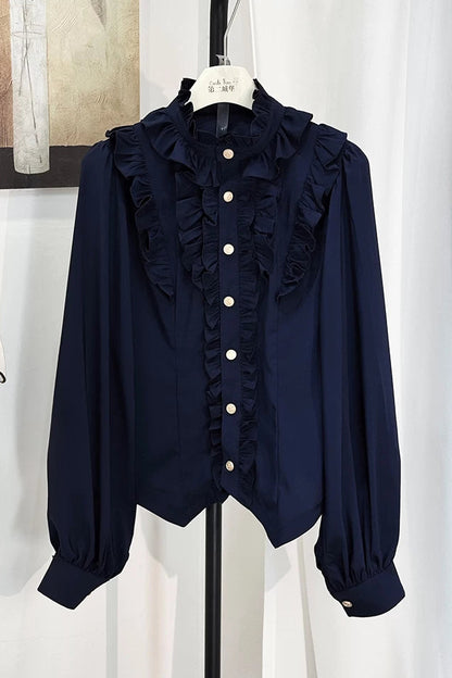 [Date limite de réservation : 13 septembre] Ensemble élégant prince bleu foncé/blanc en quatre pièces [chemise à volants, gilet, short, 4 rubans]
