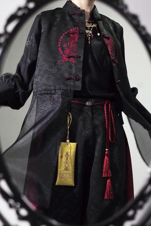 チャイナダークパターンレイヤードイレギュラースーツ