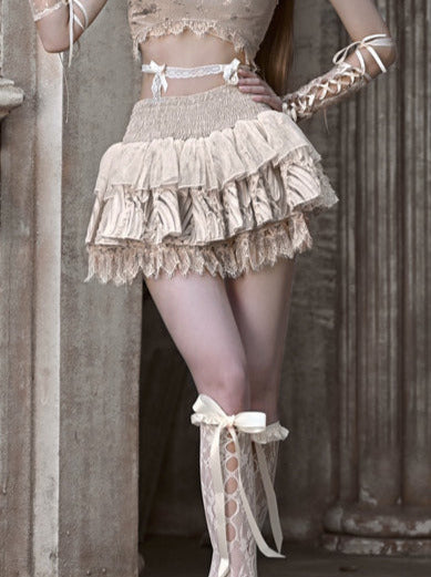 Broken Ballet Court French Jacquard Lace Cake Skirt [Reserved Item].