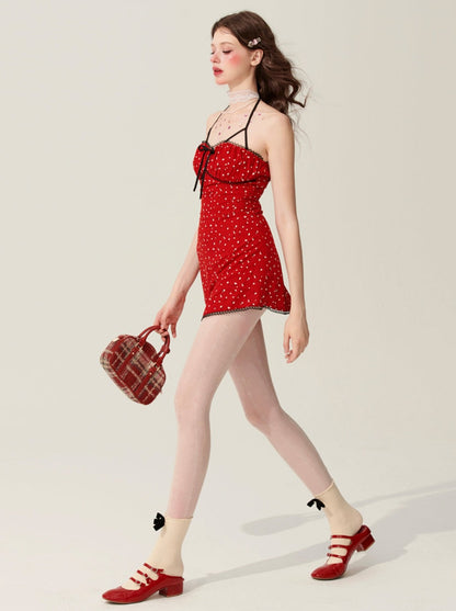 [31 mai 20 heures soldes] Shaoye eye poppy red halterneck floral dress women's sleeveless A-line