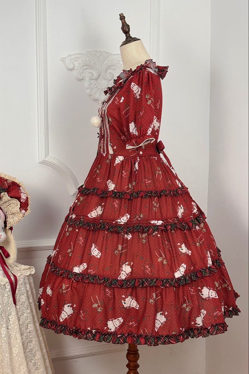 [Pre-order Deadline: January 31] Forest Berry Rabbit Series Daily Puff Sleeve Dress