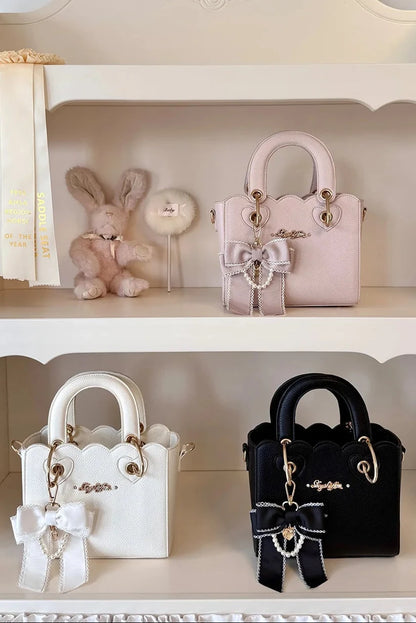 [Pre-order Deadline: October 18] Petal Edge Pearl Chain Bow Square Handbag Crossbody Bag
