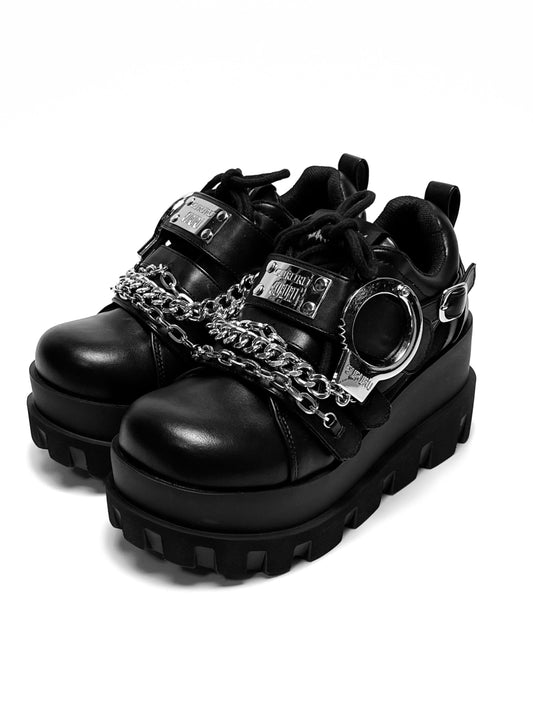 Dark metal hand cuff design platform shoes