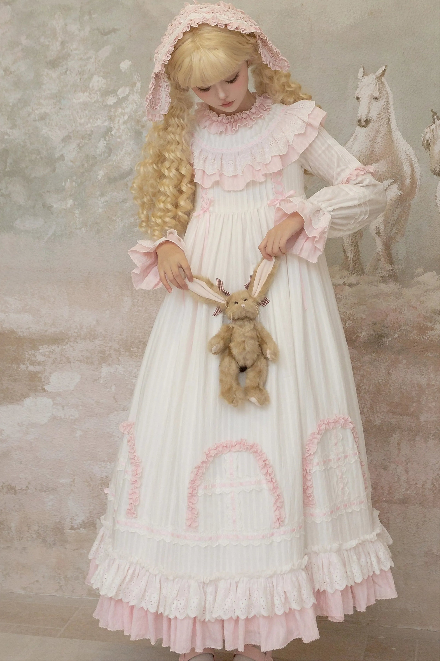 ラビットツインピンクロリータドレス+ラビットヘアバンド