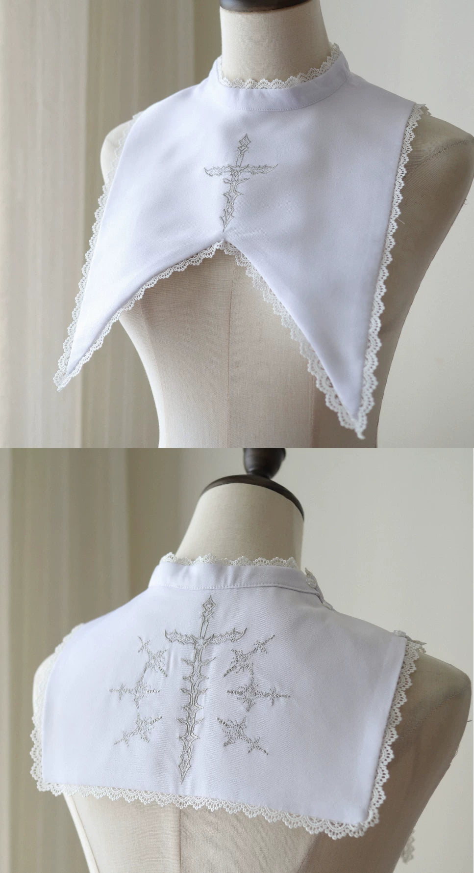[Termine prenotazione 30 maggio] Abito gothic lolita bianco e nero con maniche svasate + sopragonna a corsetto rialzabile con croci + set completo
