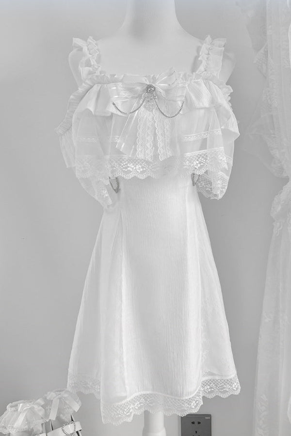 White Pure Lace Sleeveless Dress