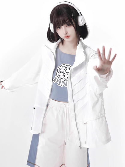 Pinksavior [Summer Invasion] Sunscreen Skeleton Jacket Blue and White Fresh Color Summer Suit