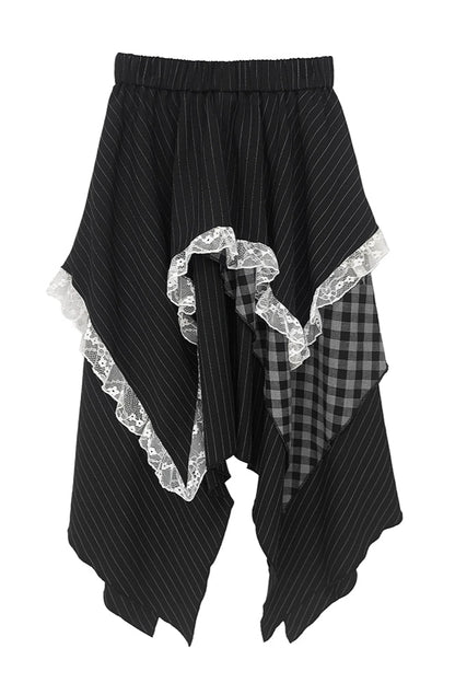 パッチワークアシメストライプチェックレーススカート