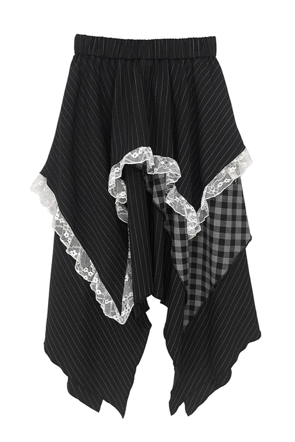 パッチワークアシメストライプチェックレーススカート