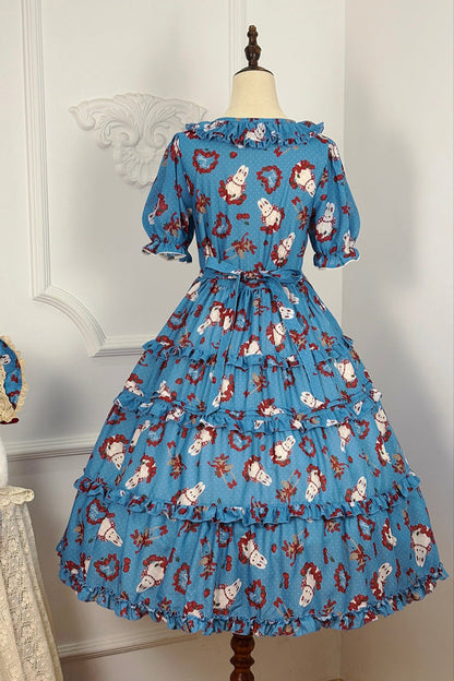 [Pre-order Deadline: January 31] Forest Berry Rabbit Series Daily Puff Sleeve Dress