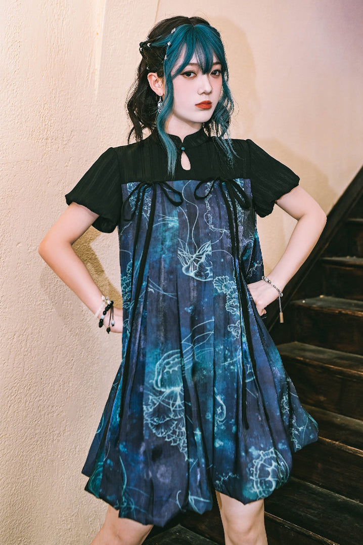 Jellyfish Print Tsubomi Dress