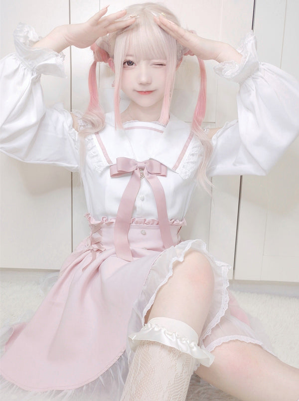 Sailor collar off-the-shoulder shirt