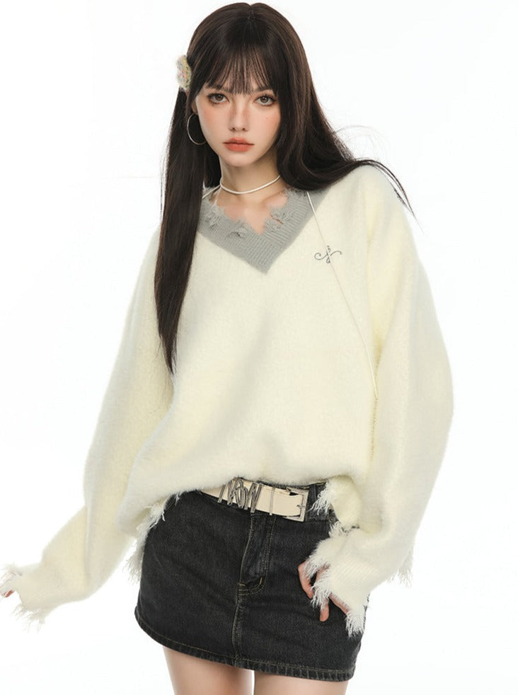 Mink Fur V-Neck Knit