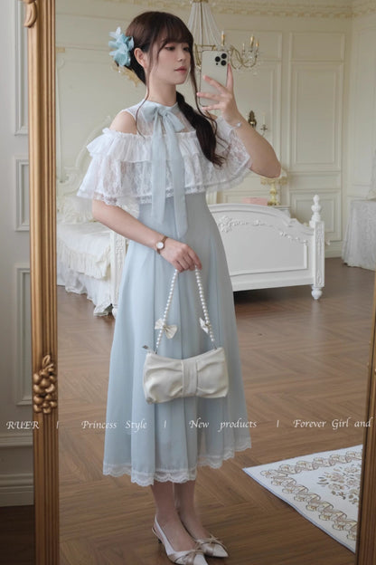 シフォンオフショルダーロングワンピース