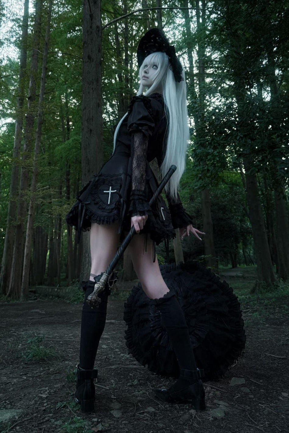 【12月6日予約締切】Night Crossダークエレガントゴシックロリータジュエルリボンケープ＋ショートドレス