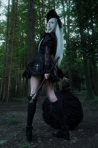 【12月6日予約締切】Night Crossダークエレガントゴシックロリータジュエルリボンケープ＋ショートドレス