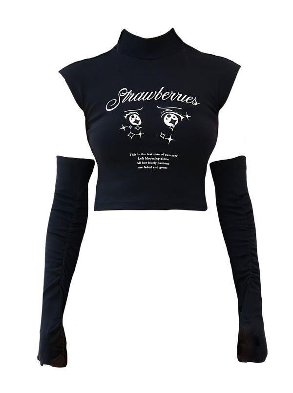 Star Eye High Neck No Sleeve Tops + Simple Arm Cover