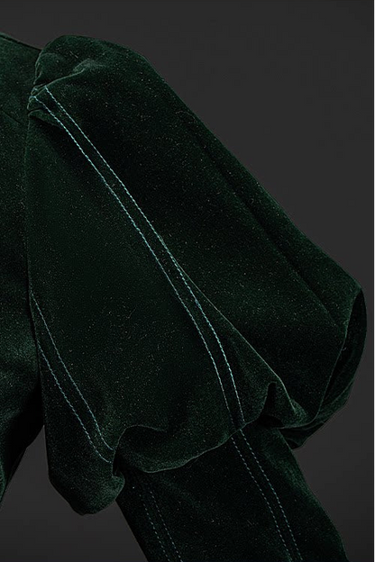 [Pre-order] Dark Green x Red Gothic Prince Velvet Flame 3D Chain Detail Ruffle Lolita Dress