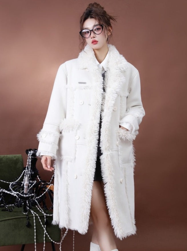 Pure white wool reversible long coat