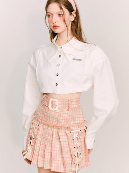 Ash Pink Lace-Up Pleated Skirt