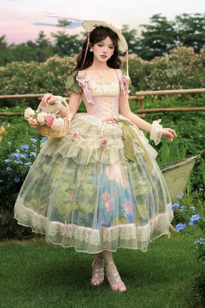 [Pre-order Deadline: May 15] Monet Garden Oil Handle Classical Chiffon Dress + Bustier