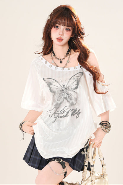 バタフライワンショルダールーズトップス