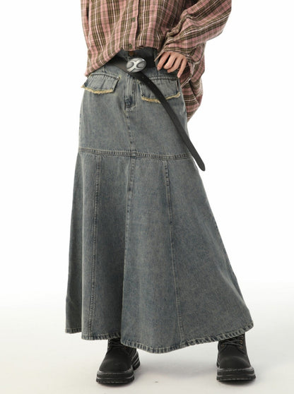 Hip Hugging Fishtail Denim Skirt