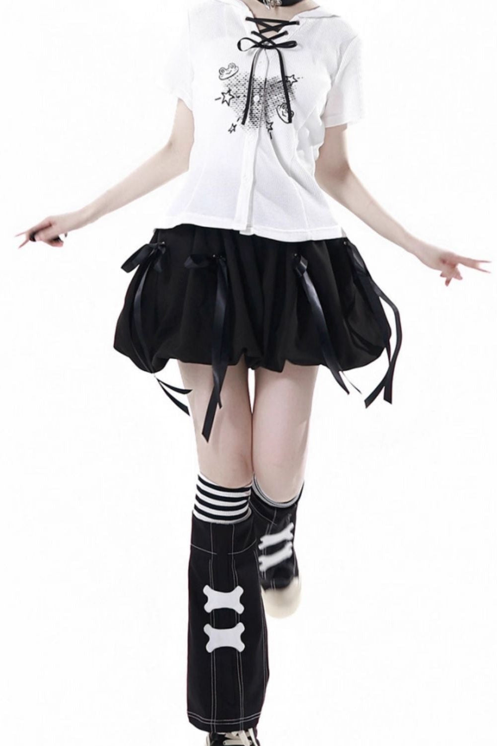 サブカルカップルトップス＋フードトップス＋スカート＋ハーフパンツ＋レッグウォーマー