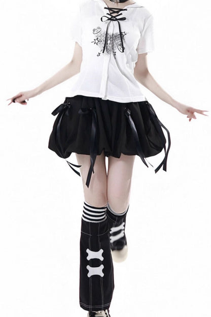 サブカルカップルトップス＋フードトップス＋スカート＋ハーフパンツ＋レッグウォーマー