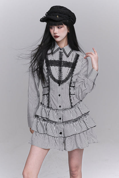 Gothic Style Striped Shirt Dress