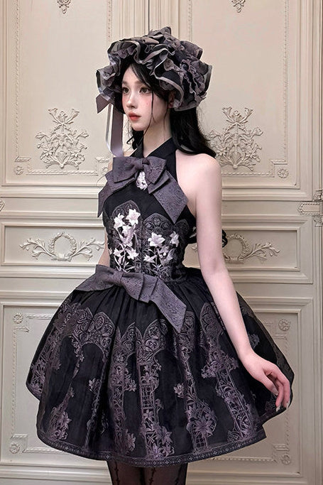 [Termine prenotazione: 9/8] Serie accessori con ricamo giglio nero x viola / bianco x viola [fascia per capelli / spilla]
