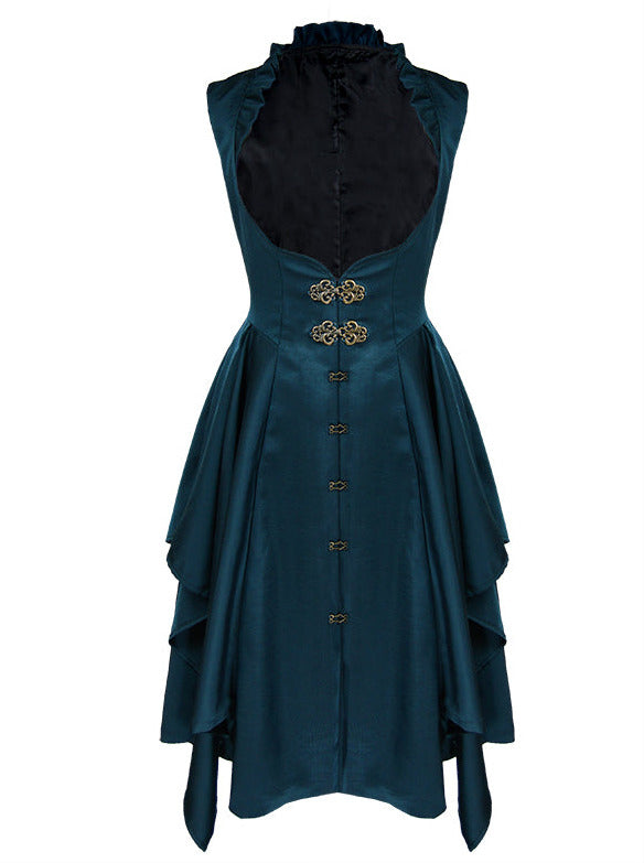 Dark Peacock Green Retro Romantic Sleeveless Vest Dress