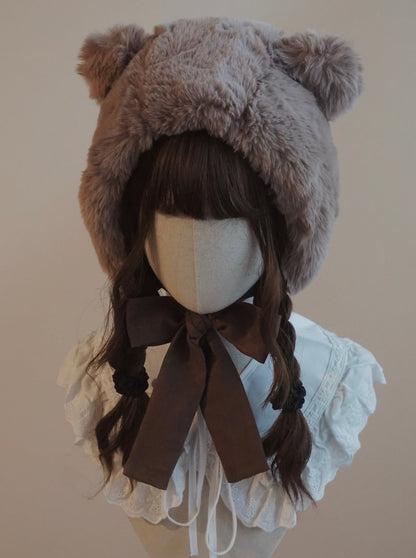 Chapeau à ruban en forme d'ours en fourrure