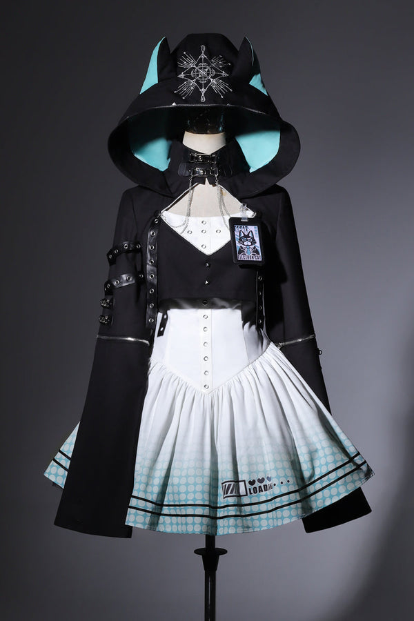 [Pre-order product] Daily Gothic Retro Punk Style Hooded Jacket + Pleated Suspender Skirt