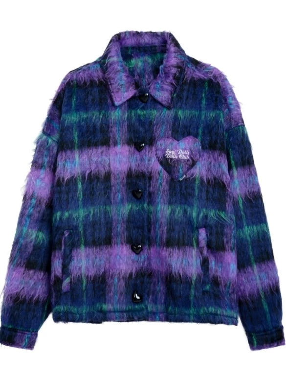 Dark Check Purple Casual Coat
