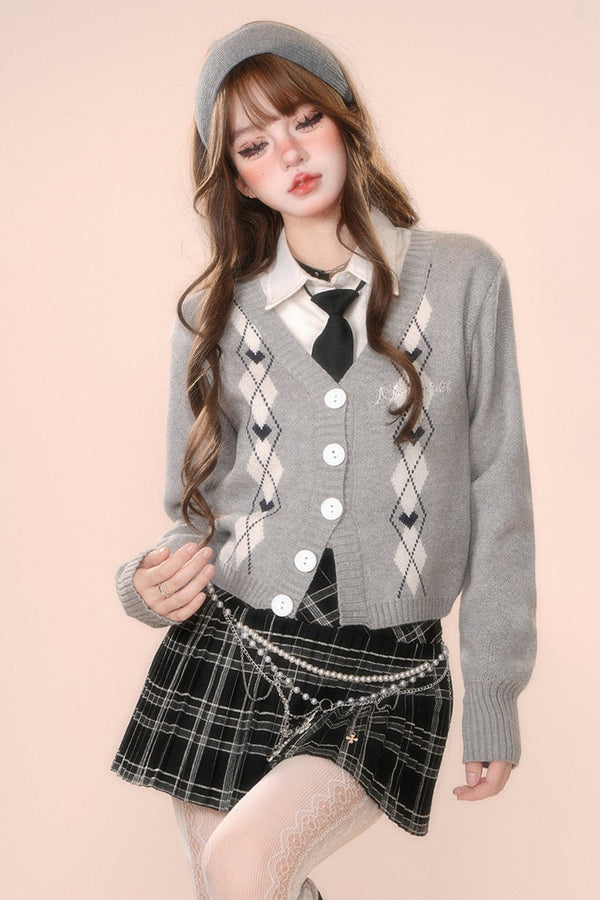 プラムレッドVネックニットカーディガン