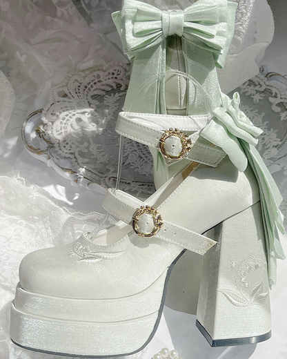 スイートマカロンカラーリボンロリータヒール